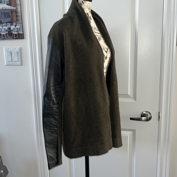 Danier Olive Cozy Cardigan with Leather Sleeves - Picture 3 of 7